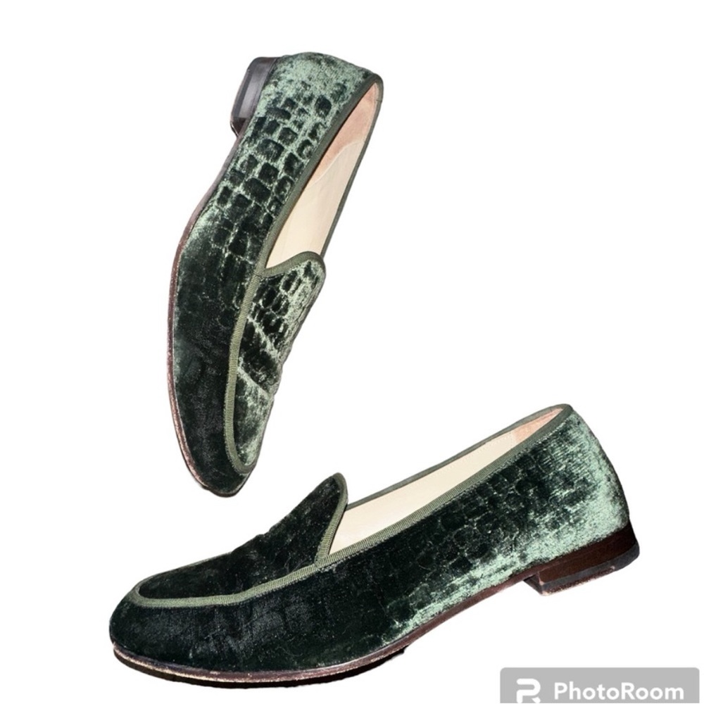 Stubbs and Wootton Palm Beach luxury loafers men’s 10.5 green velvet shoes